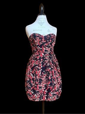 Shoshanna Red Print ‘Kendall’ Silk Blend Strapless Fit & Flare Dress Sz 0